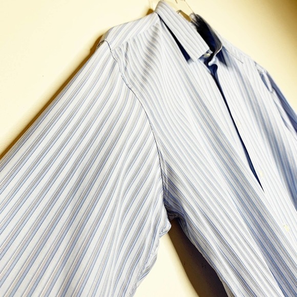 JOHN VARVATOS Blue Striped Button Up Dress Shirt Long Sleeve‎ Mens 41 / 16R - Picture 2 of 10